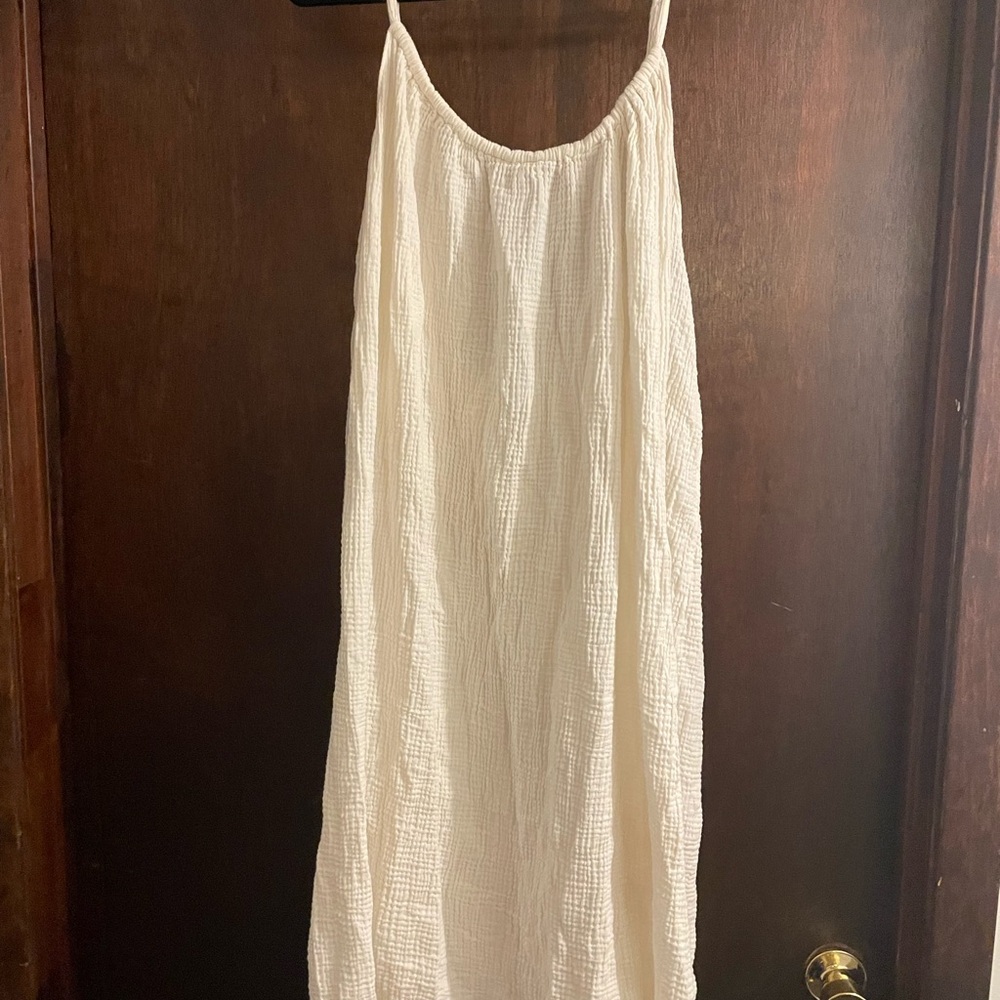Kona Sol Brand Women's 3X/4X Cream Cotton Long Cover up Tie Back - Picture 5 of 5